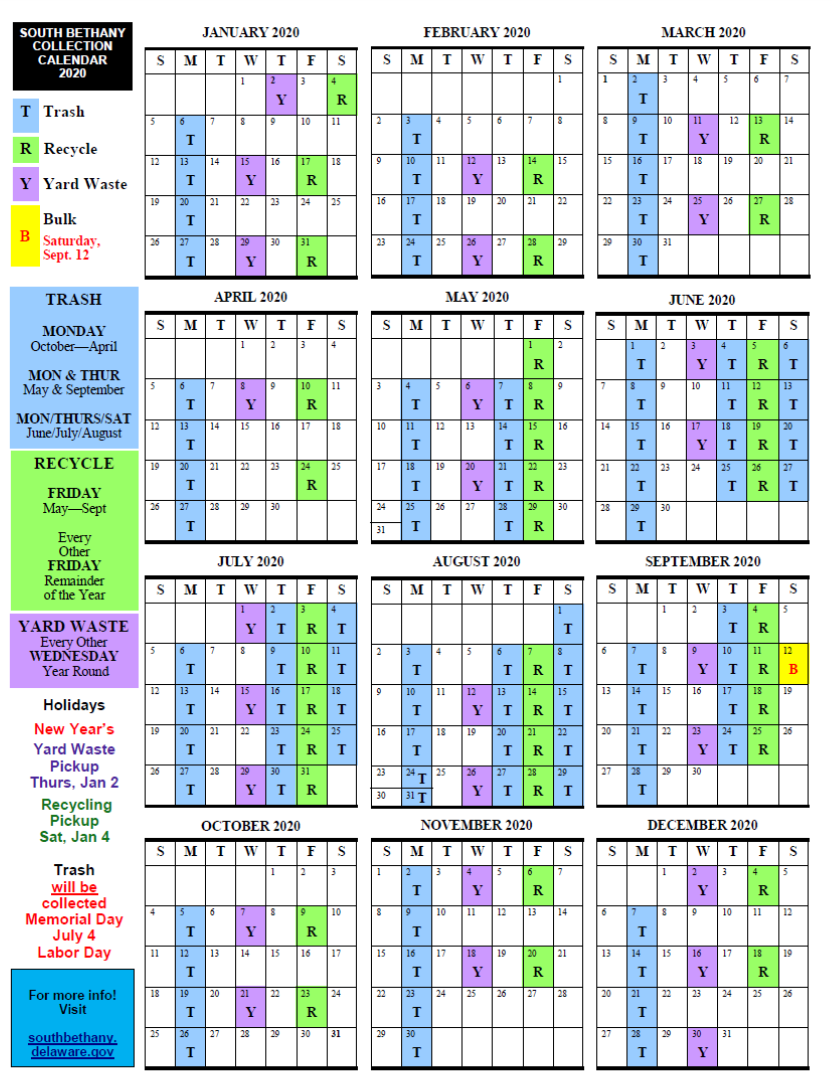 Parma Bulk Pickup Calendar 2022 Collection Calendar Updated Bulk Trash Pickup Date - South Bethany