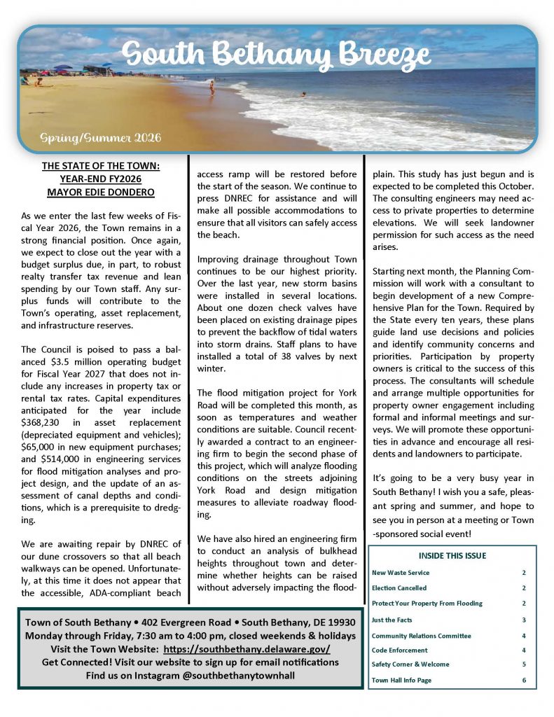 2026 South Bethany Spring/Summer Newsletter