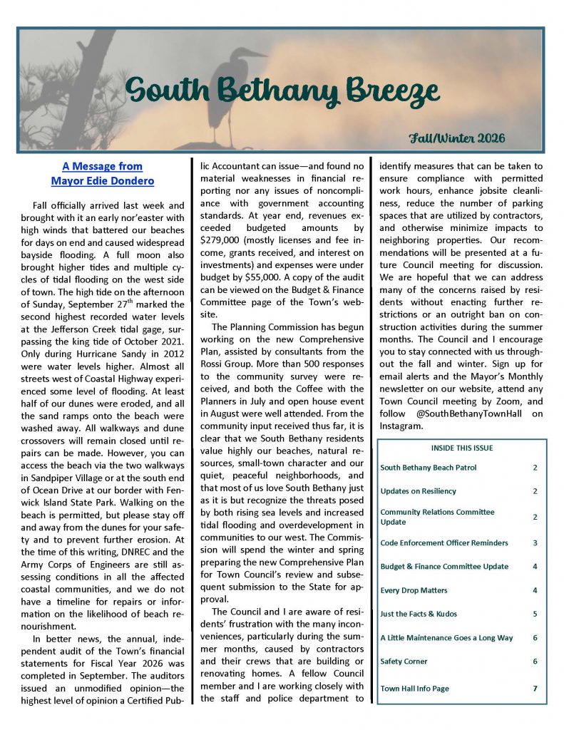 2026 S.B. Fall/Winter Newsletter
